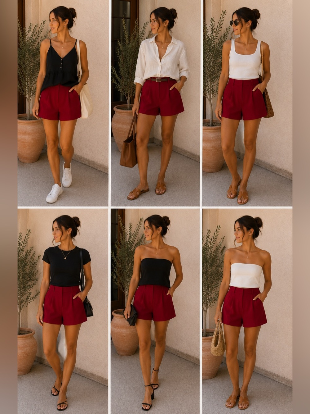 Forever 21 High-Waist Tailored Shorts in Deep Red